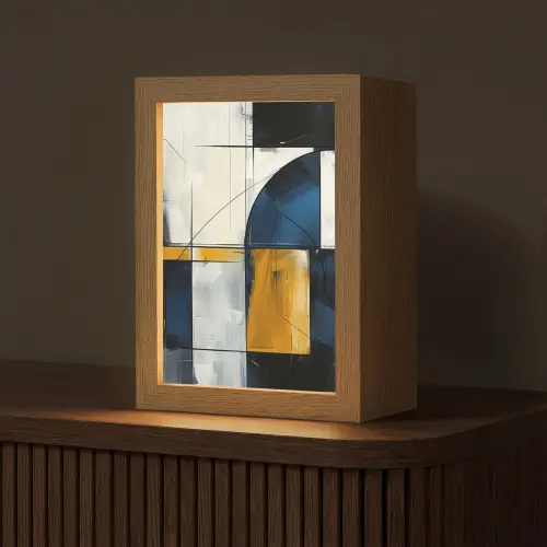 Abstract - Vormen - Goud - Blauw - Geometrisch Light Box met kabel (Tafellamp) klein -z3d_website