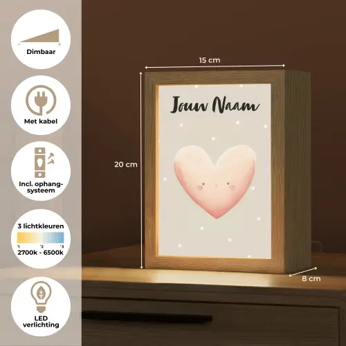 Gezichtje - Hart - Roze - Stippen Light Box met kabel (Kinderlampje) klein -USP_NL