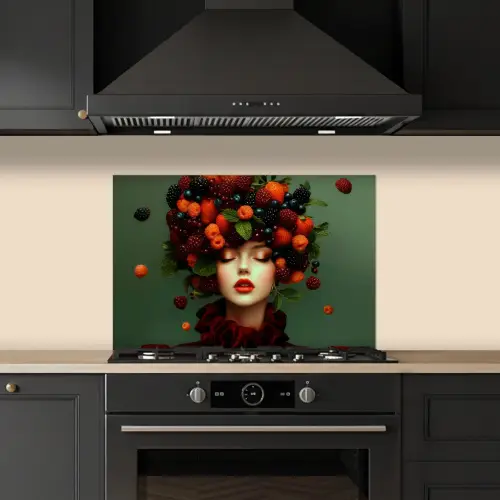Vrouw - Aardbeien - Frambozen - Bramen - Bessen keuken achterwand spatscherm klein -sfeer1