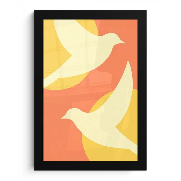 Vogels - Cirkels - Geel fotolijst zwart zonder passe partout klein -3d