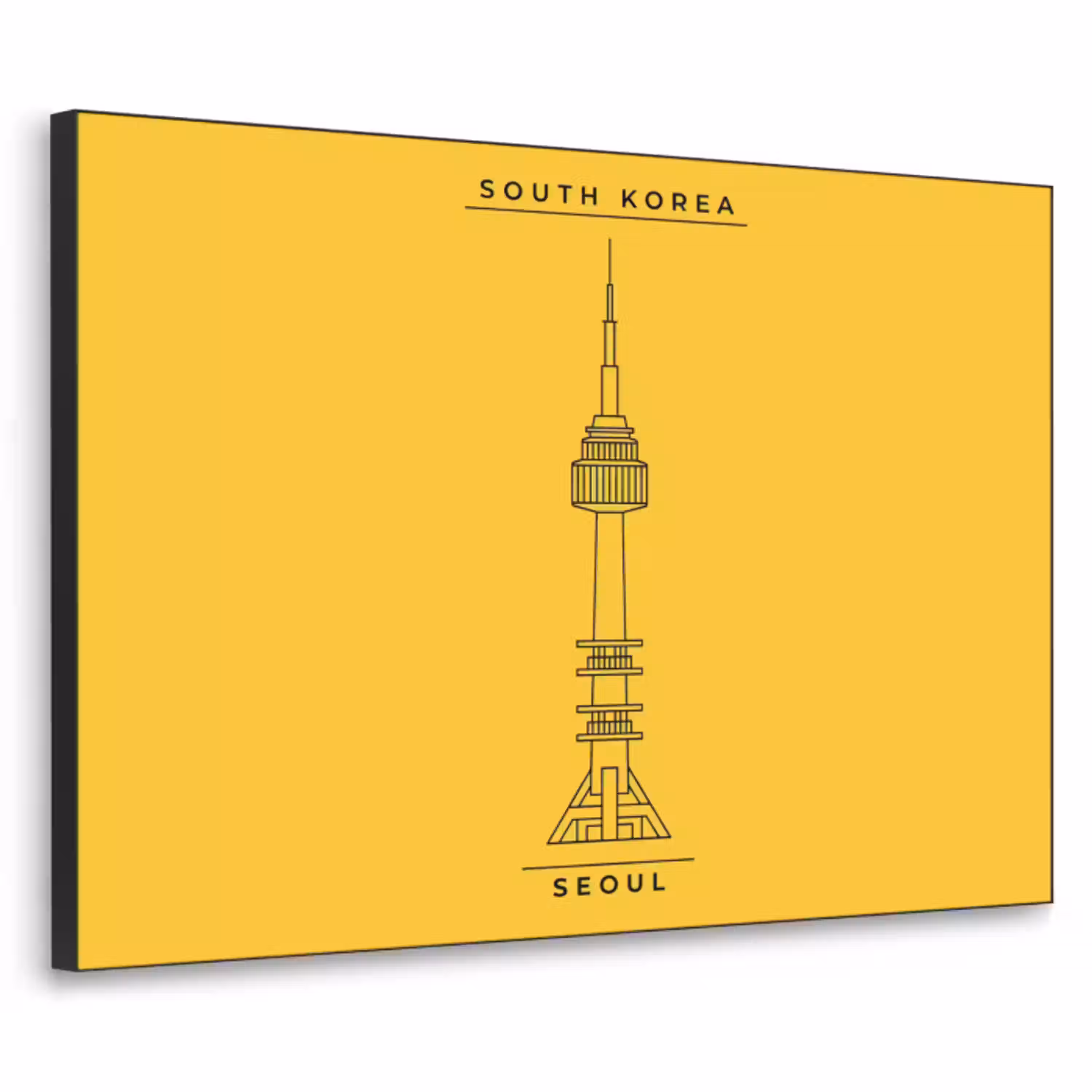 Toren - Seoul - Architectuur - Minimalistisch - Geel Textielframe zwart klein -3d