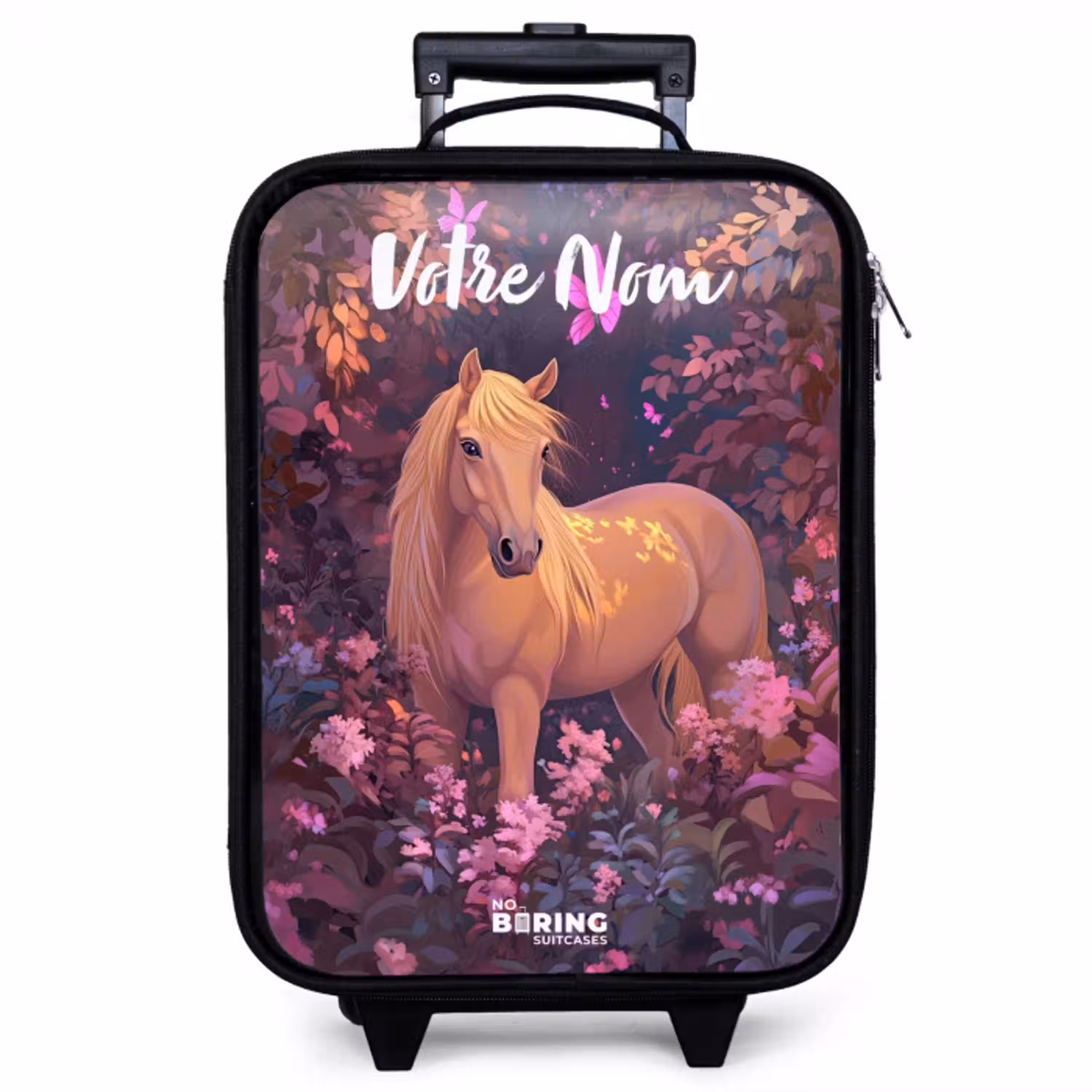Paard - Bloemen - Paars - Vlinder Kinderkoffer - Zwart klein -zzz_website3d