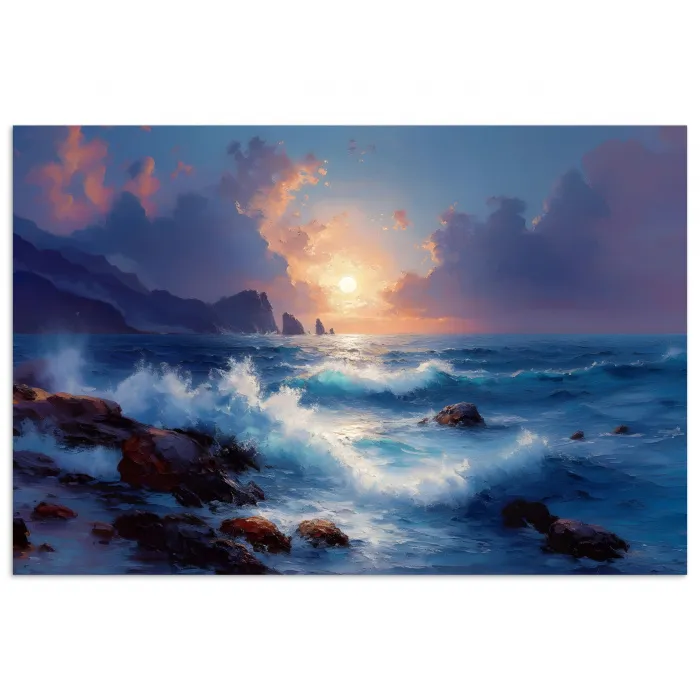 Golven - Zee - Kleurrijk - Rotsen poster papier klein -3d