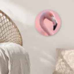 Flamingo - Portret - Roze Wandcirkel kunststof plaat 5mm dik klein -sfeer5