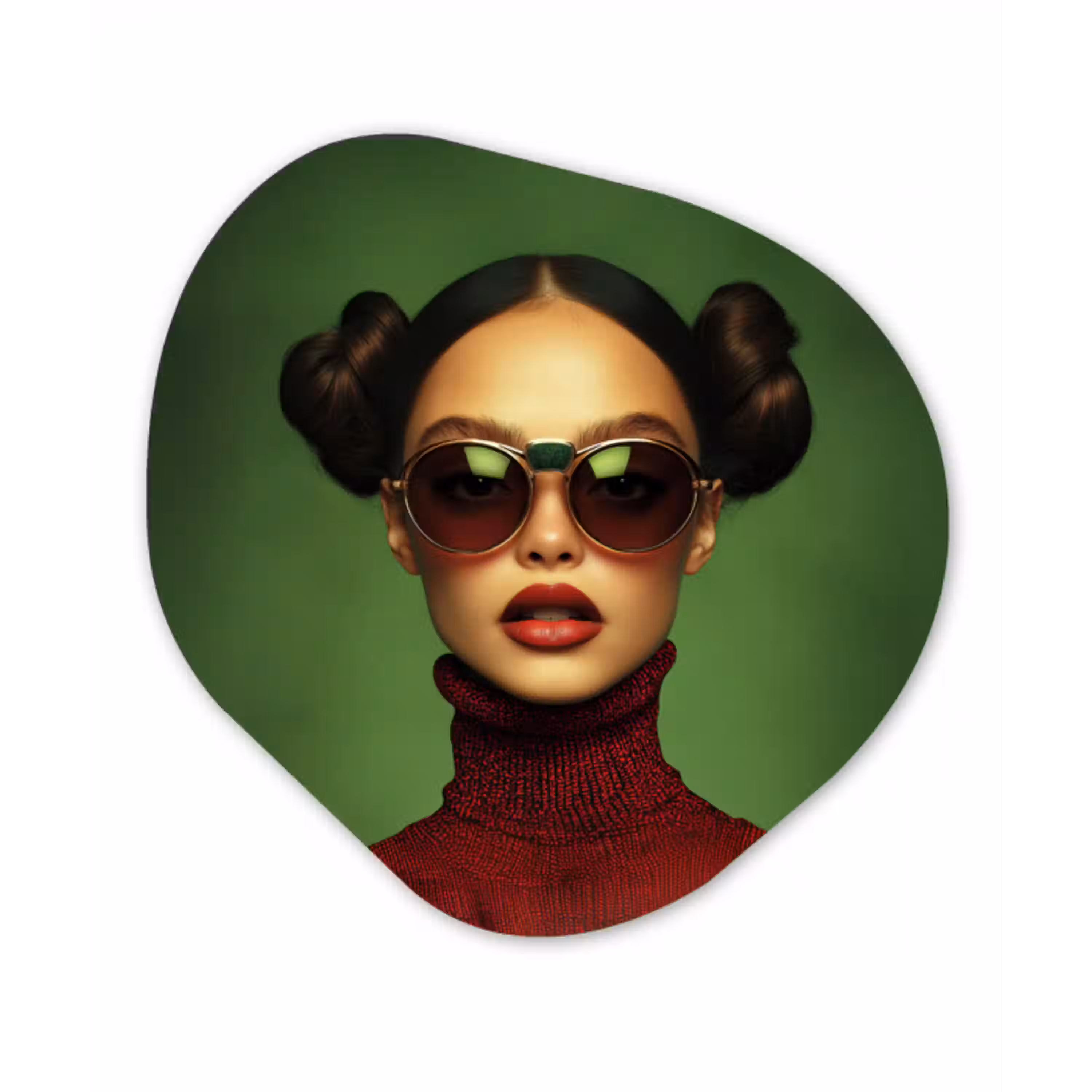 Vrouw - Groen - Bril - Aesthetic - Modern Wandcirkel Organisch Plexiglas middel -3d