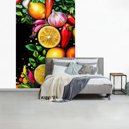 Citroenen - Peper - Kruiden - Graffiti - Verf - Abstract fotobehang vinyl groot -slaapkamer