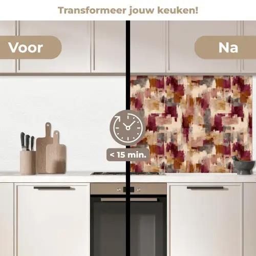 Penseelstrepen - Herfstsymfonie - Bordeauxrood keuken achterwand 2 middel 871 -voor-na2_NL