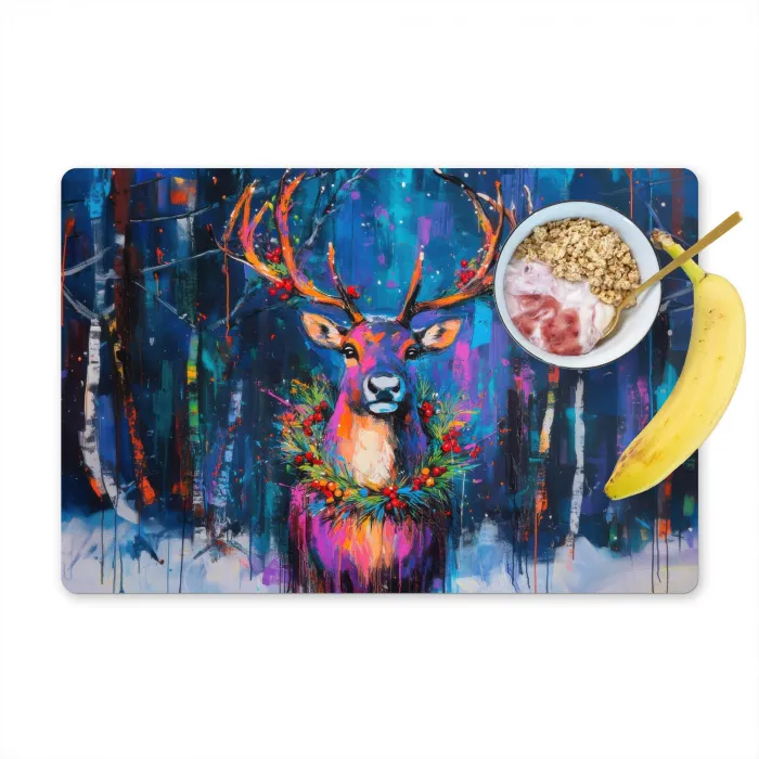Rendier - Krans - Sprookjesachtig - Blauw Placemat vinyl groot -zzzproduct_Kitchenyeah-website