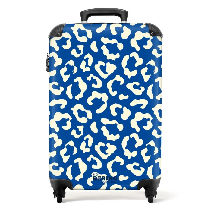 Dierenprints - Panterprint koffer in blauw en wit NBS - Handbagage koffer - Unisex middel -productfoto_recht