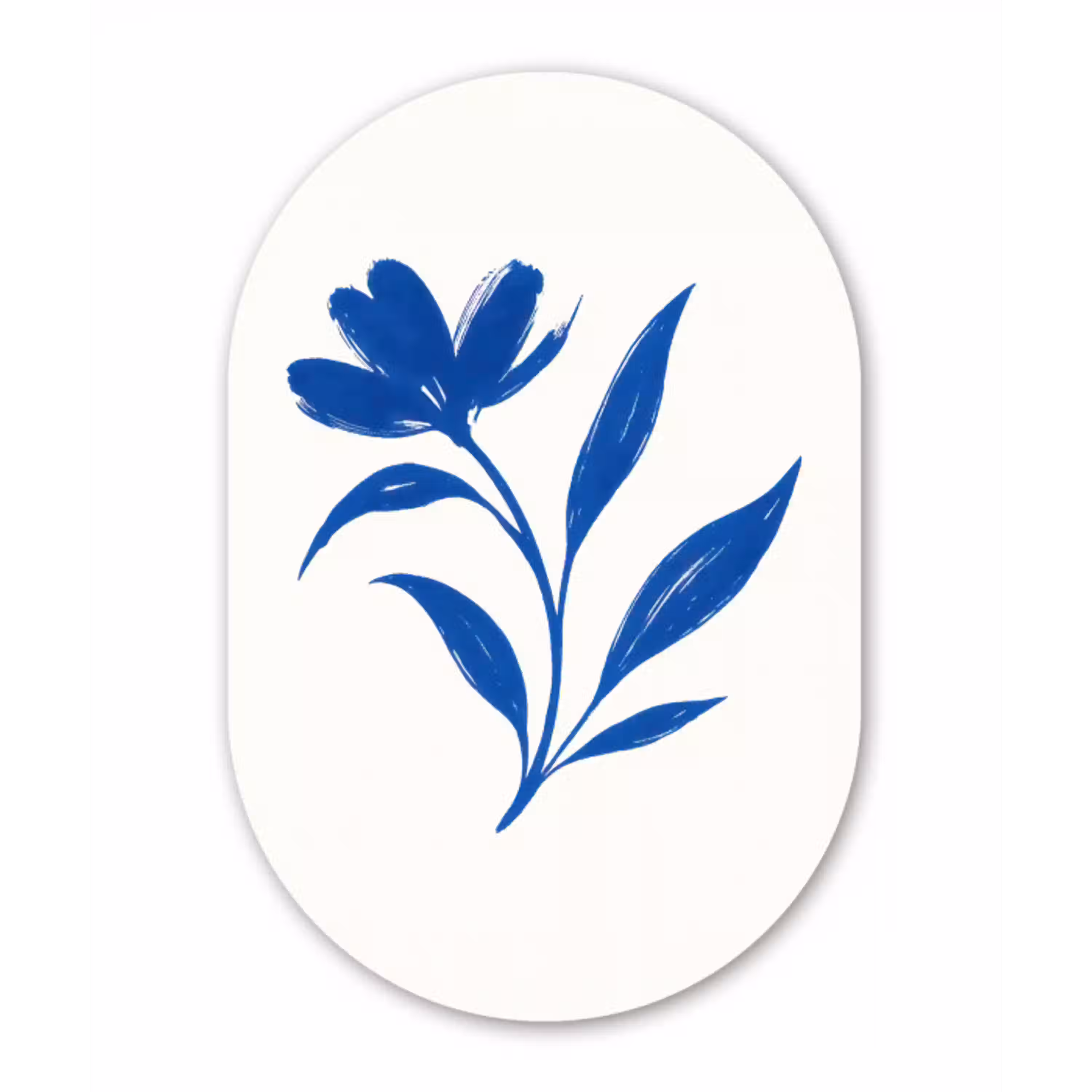 Bloem - Blaadjes - Minimalistisch - Blauw Wandcirkel Ovaal Glas middel -3d