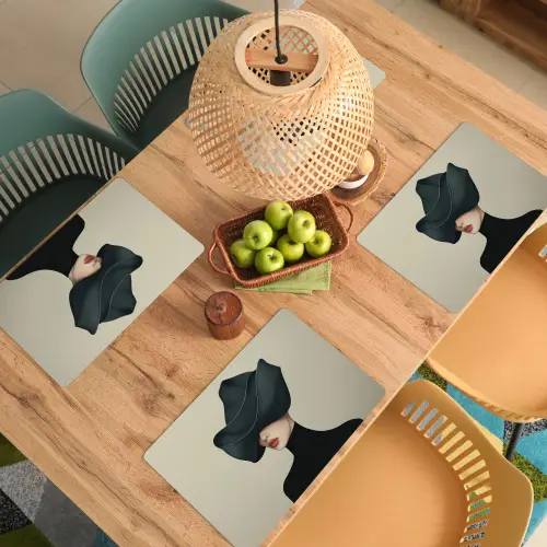 Vrouw - Groen - Hoed Placemat vinyl groot -zzsfeer5_Kitchenyeah-website