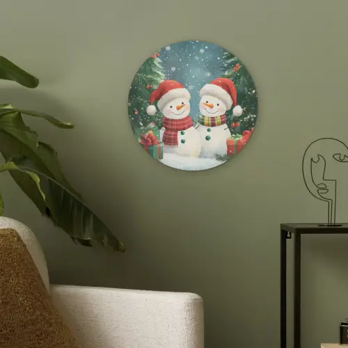 Sneeuwpop - Kerstsneeuw - Groen - Rood Akoestische PET Vilt - Rond klein -sfeer2
