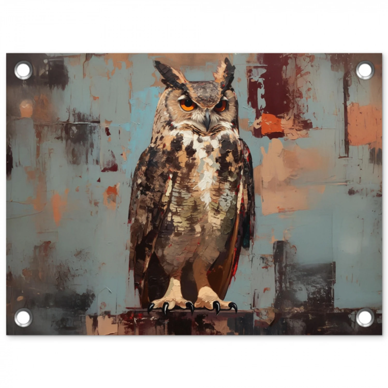 Geschilderd - Abstract - Uil - Bruin tuinposter los doek klein -3d