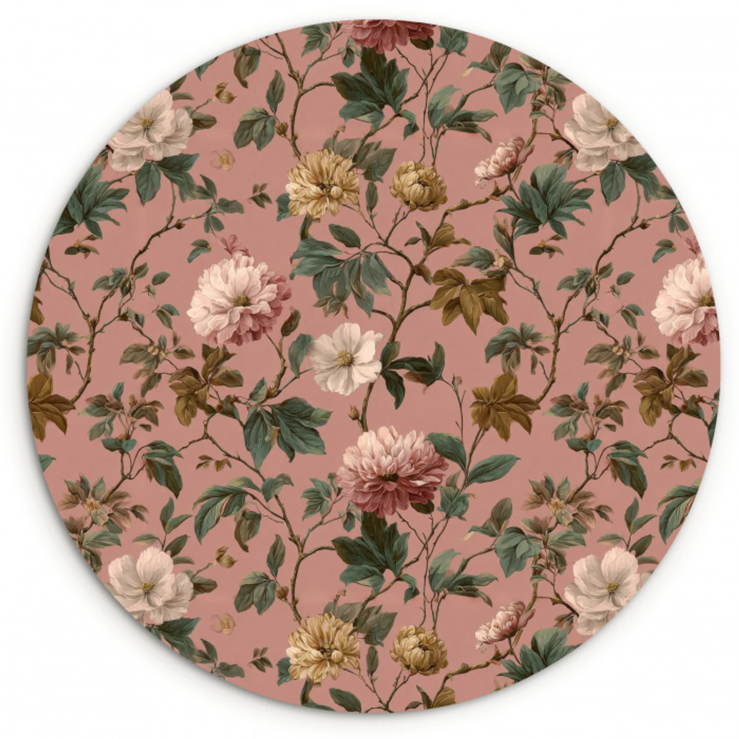Bloemen - Klassiek - Roze Wandcirkel kunststof plaat 5mm dik klein 188 -3d