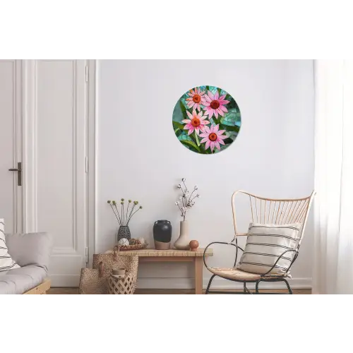Bloemen - Roze - Glasmozaïek Wandcirkel aluminium klein -woonkamer