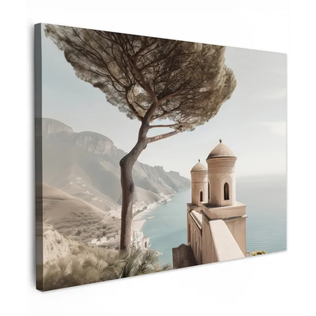 Leinwandbild - Küste - Klippe - Baum - Gebäude