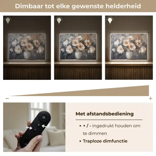 Bloemen - Wit - Vaas - Modern Light Box met batterij (Wandlamp) middel -USP_dimbaarNL