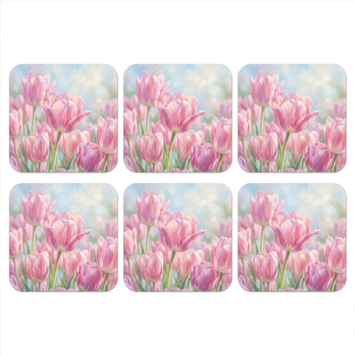 Tulpen - Veld - Lente - Roze onderzetter kurk middel -3d