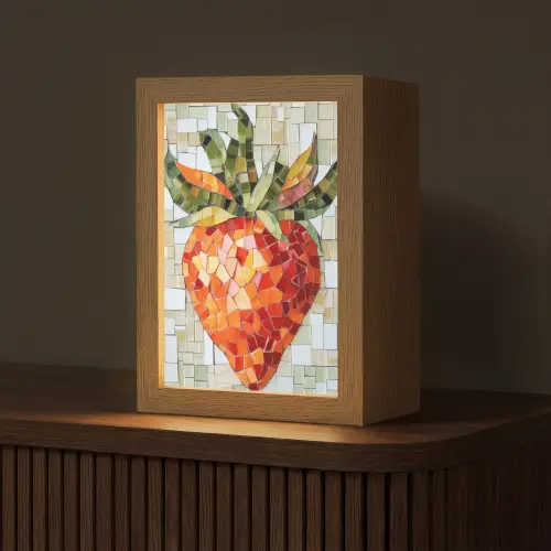 Aardbei - Rood - Mozaïek - Fruit Light Box met kabel (Tafellamp) klein -z3d_website