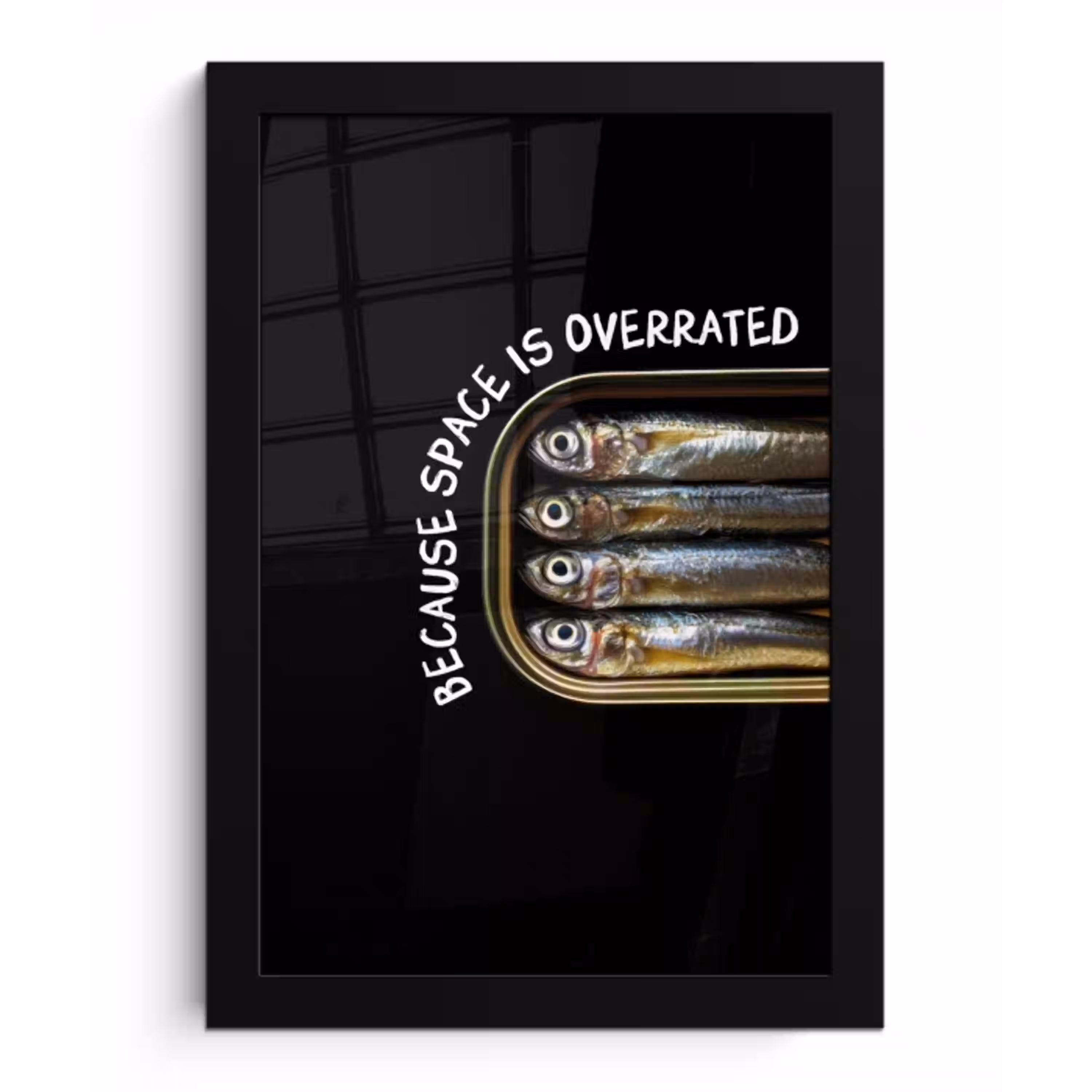 Sardines - Tekst - Vis - Blik fotolijst zwart zonder passe partout klein -3d