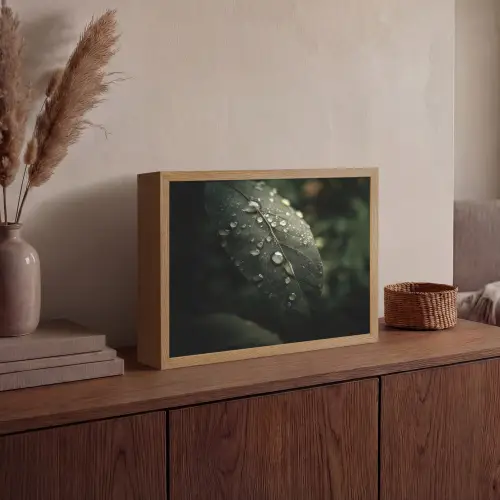 Blad - Groen - Nerven - Regendruppels Light Box met batterij (Wandlamp) middel -sfeer2