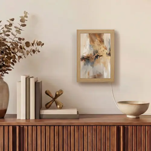 Modern - Bruin - Abstract - Beige Light Box met kabel (Tafellamp) klein -sfeer2