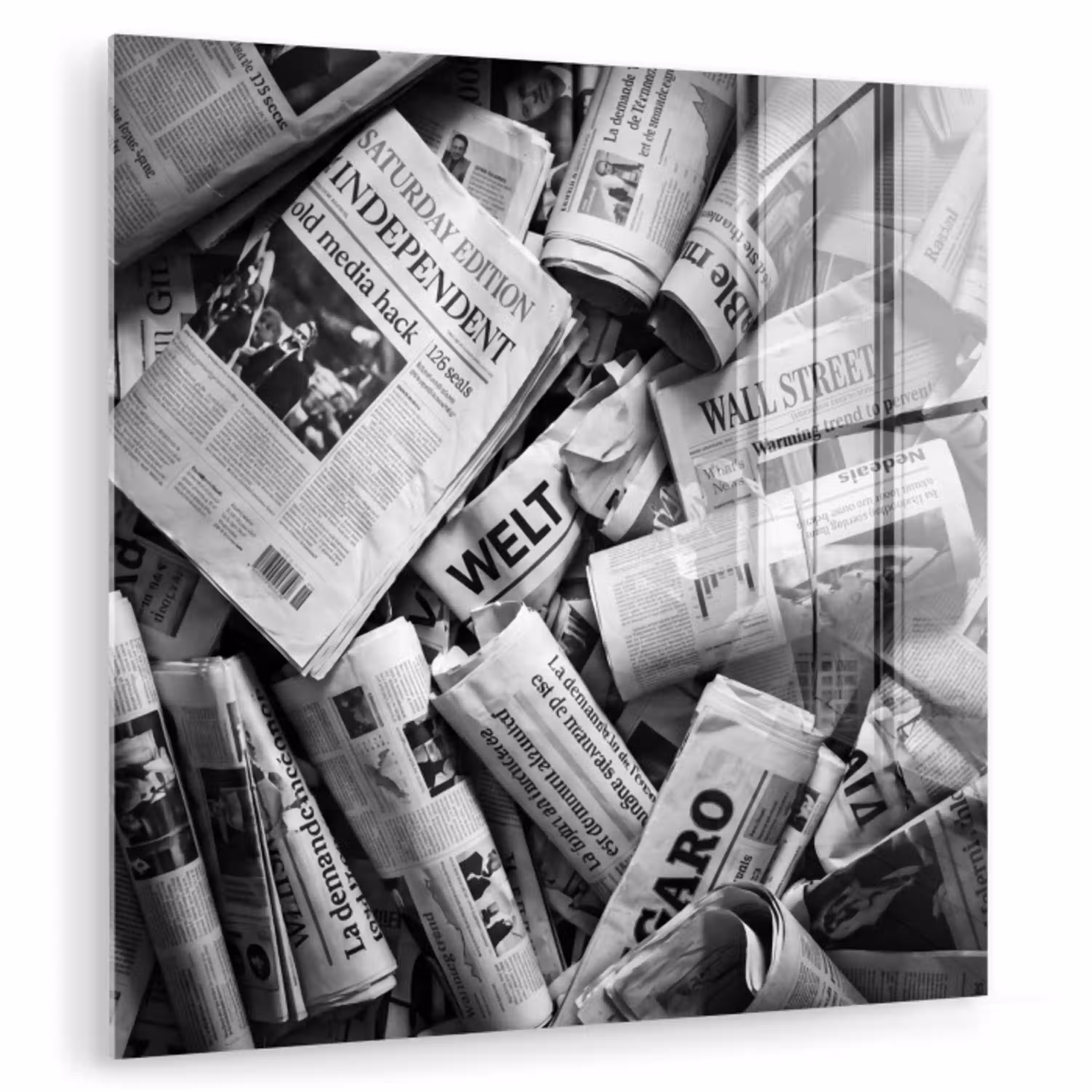 Krant - Stapel - Nieuws - Zwart-wit plexiglas 5mm klein -zzzproduct_nieuw