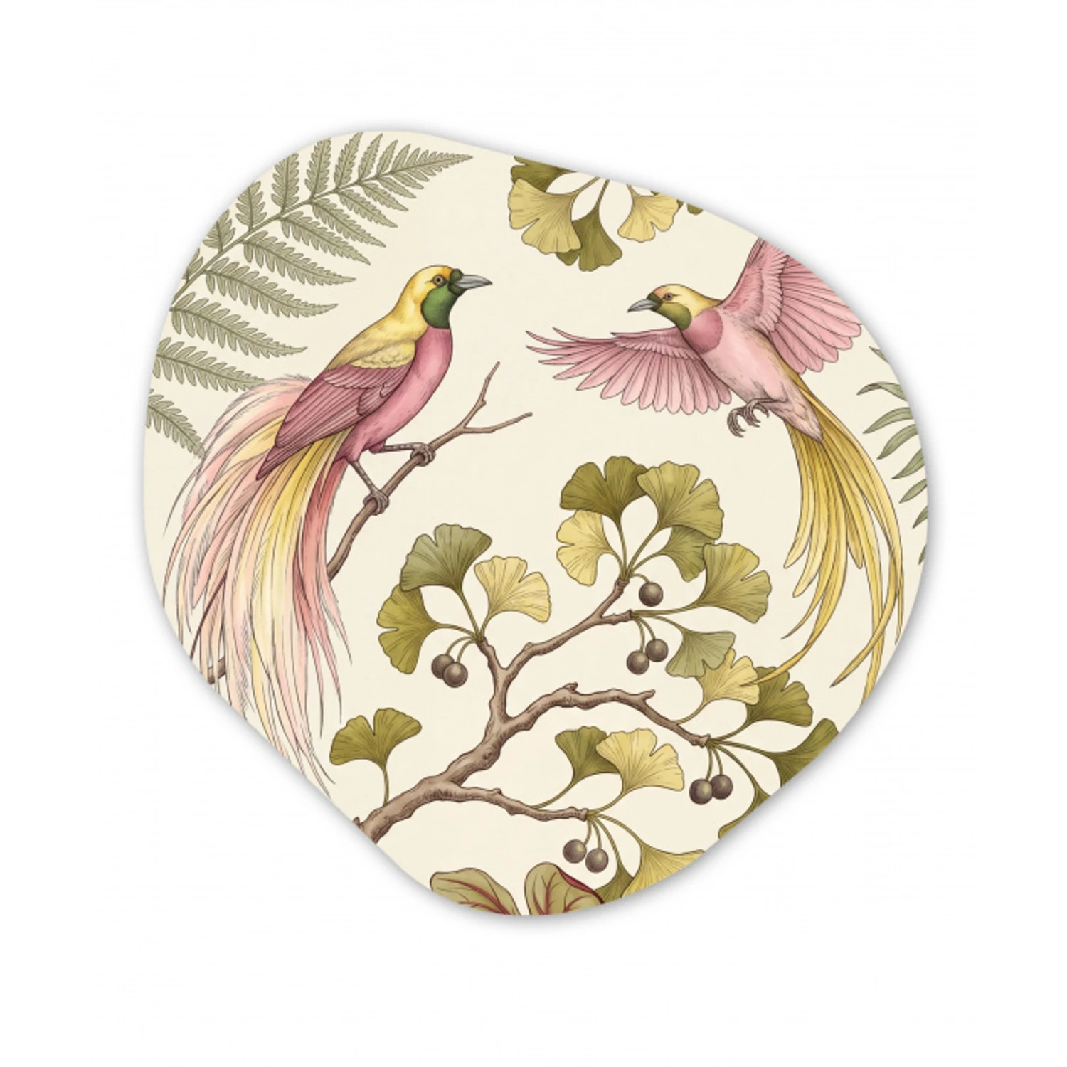 Vogels - Tropisch - Botanisch - Roze Wandcirkel Organisch Aluminium middel -3d