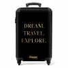 Quotes - Dream travel explore - Goud - Reizen - Zwart NBS - Handbagage koffer - Unisex middel -productfoto_recht