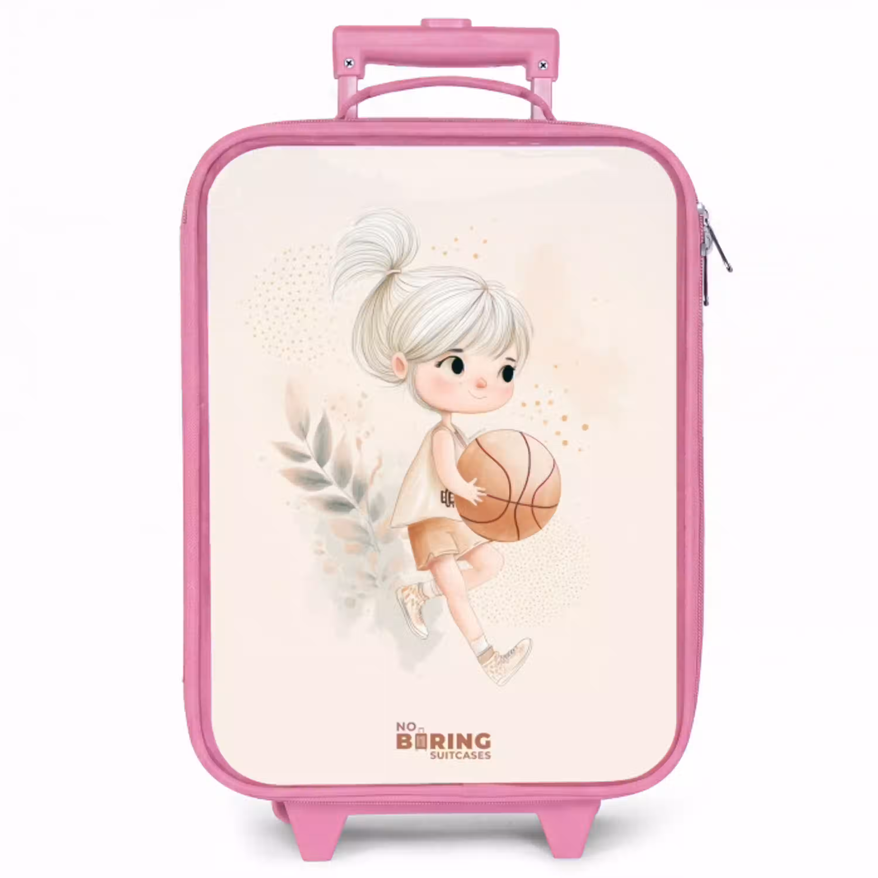 Meisje met een basketbal in neutrale kleuren. Kinderkoffer - Roze klein -zzz_website3d