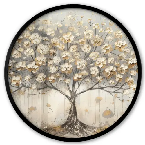 Boom - Beige - Goud - Verflook - Grijs Fotolijst rond zonder passe partout klein -3d