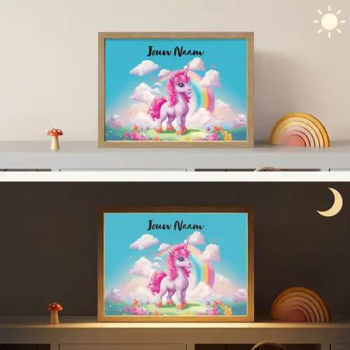 Unicorn - Meisjes - Bloemen - Regenboog - Eenhoorn Light Box met batterij (Wandlamp kind) middel -sfeer3_kind
