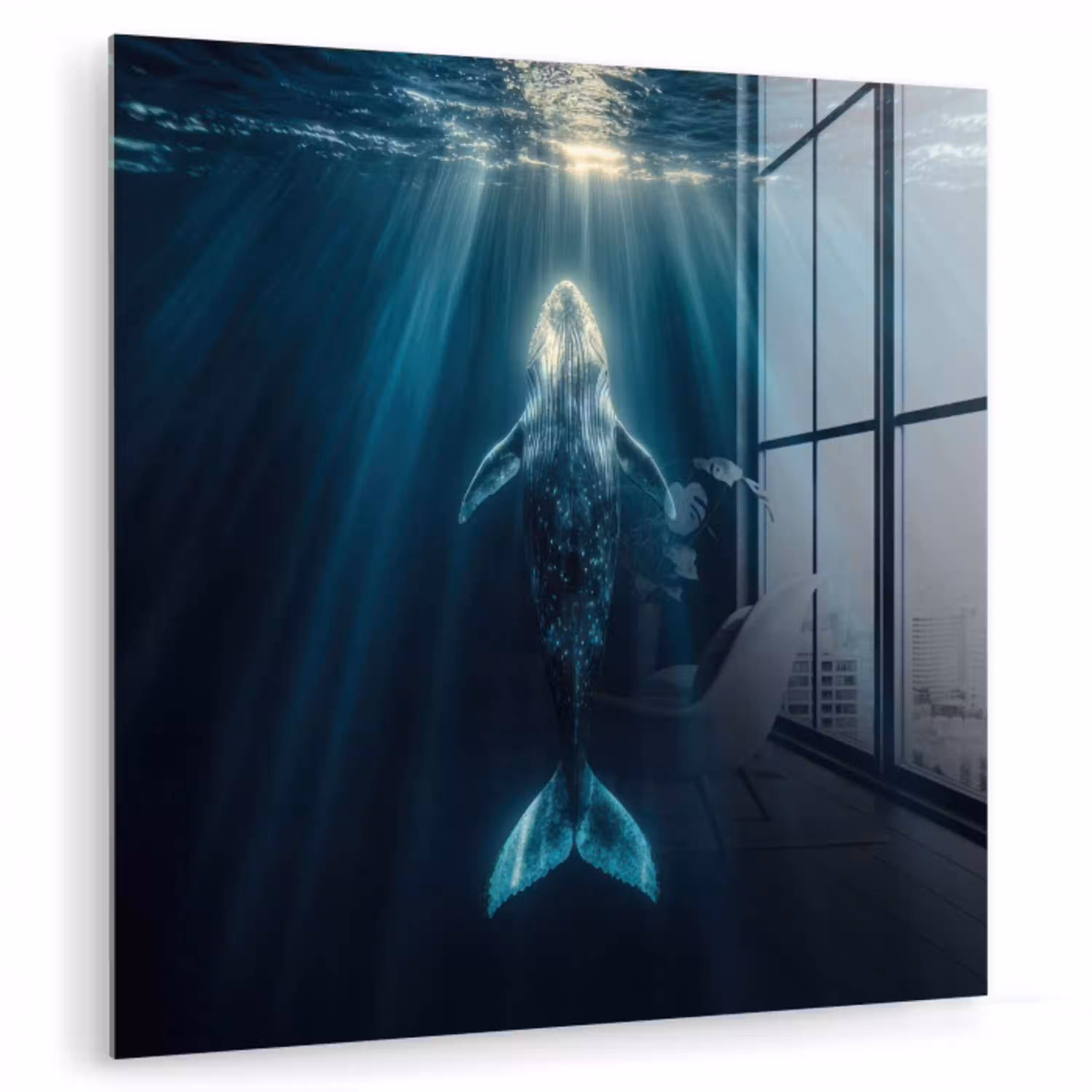Walvis - Water - Zonnestralen - Blauw plexiglas 5mm klein -zzzproduct_nieuw