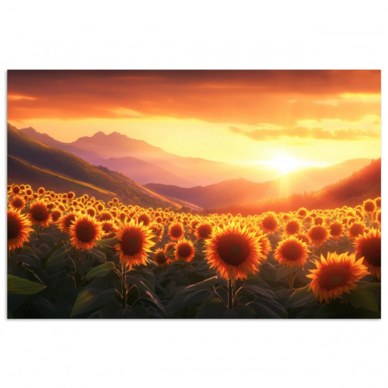 Zonnebloemen - Zonsondergang - Landschap poster papier klein -3d
