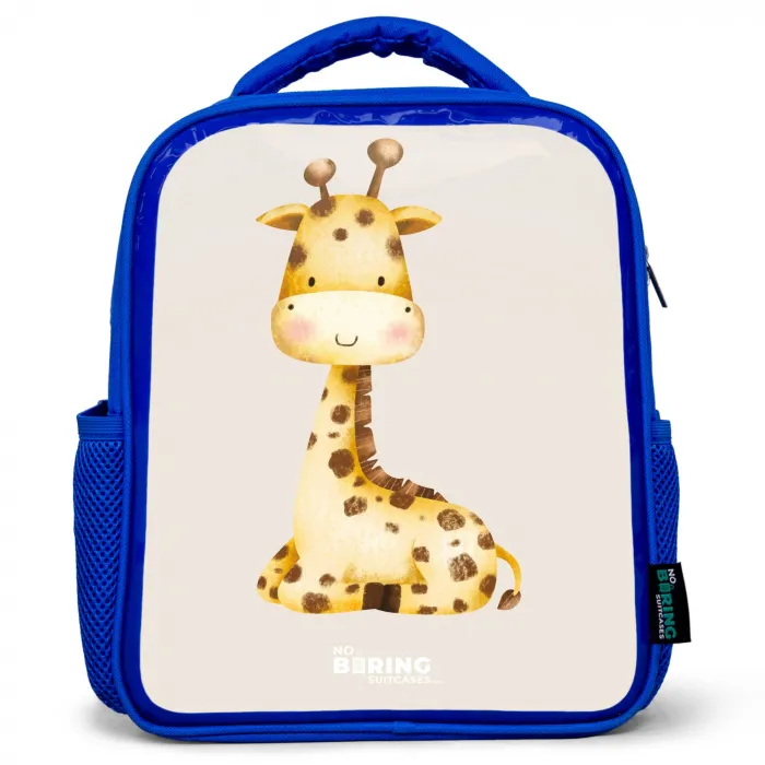 Liggende giraffe illustratie op beige achtergrond Kinderrugzak - Blauw middel -3d