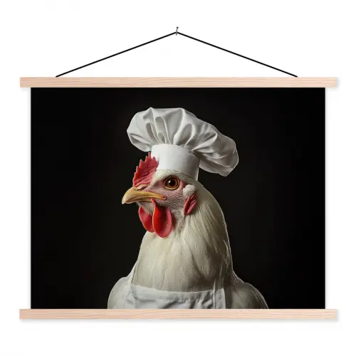 Kok - Rood - Kip textielposter latten blank klein -3d