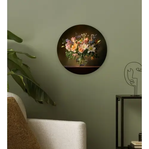 Glazen - Bloemen - Boeket - Kleuren Wandcirkel plexiglas klein -sfeer3