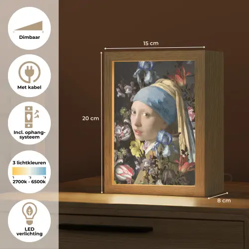 Meisje met de parel - Johannes Vermeer - Bloemen Light Box met kabel (Tafellamp) klein -USP_NL