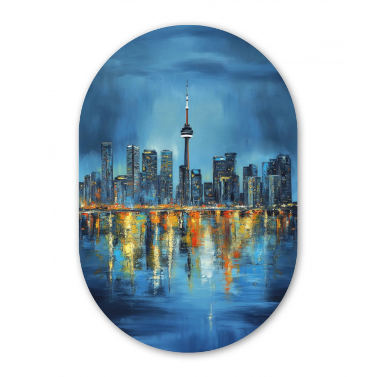 Skyline Toronto - Water - Stadslichten - Toren Wandcirkel Ovaal Forex klein -3d
