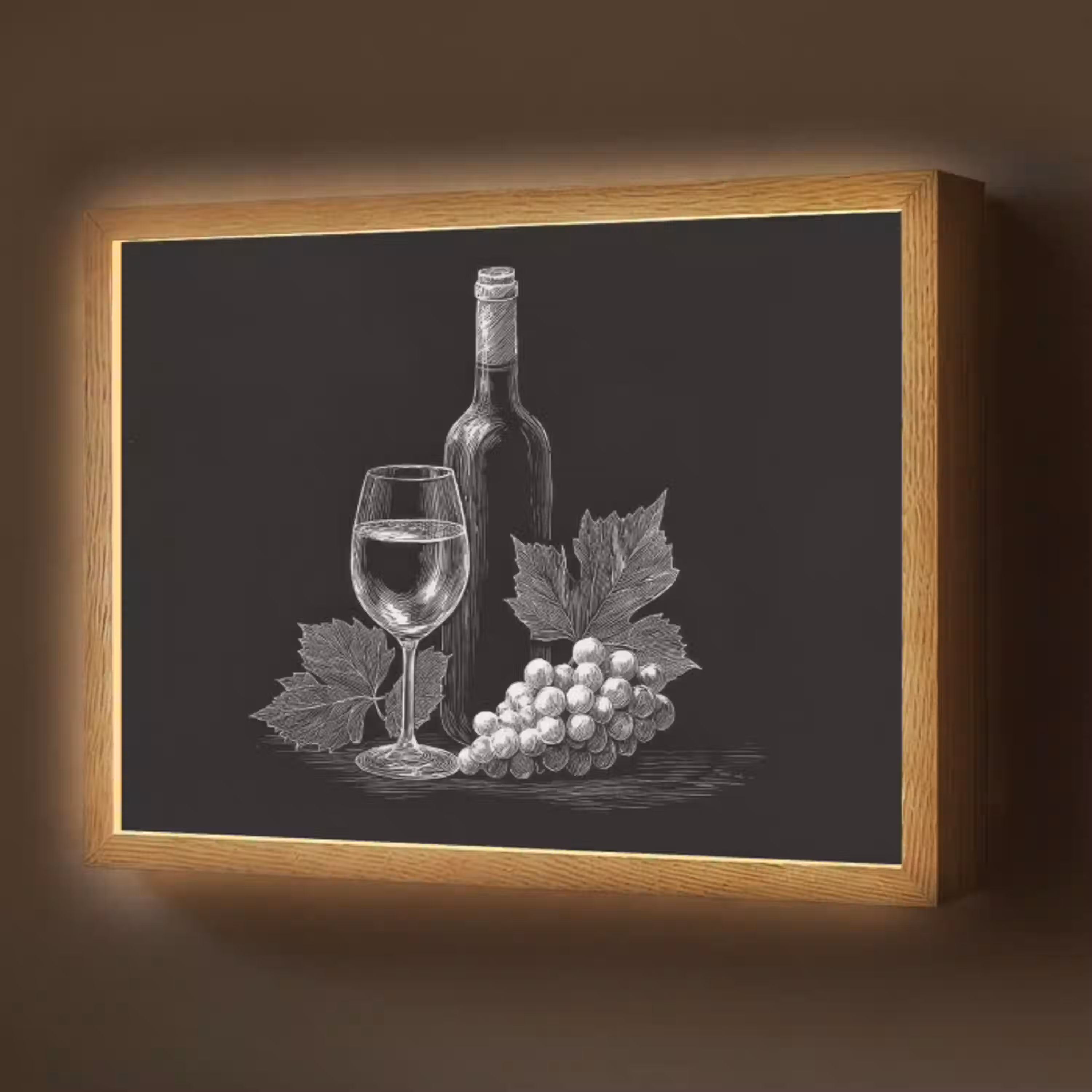 Wijnfles - Glas - Druiven - Bladeren Light Box met batterij (Wandlamp) middel -z3d_website