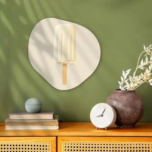 Minimalistisch - Waterijsje - Stokje - Beige Wandcirkel Organisch Forex 3mm klein -sfeer2