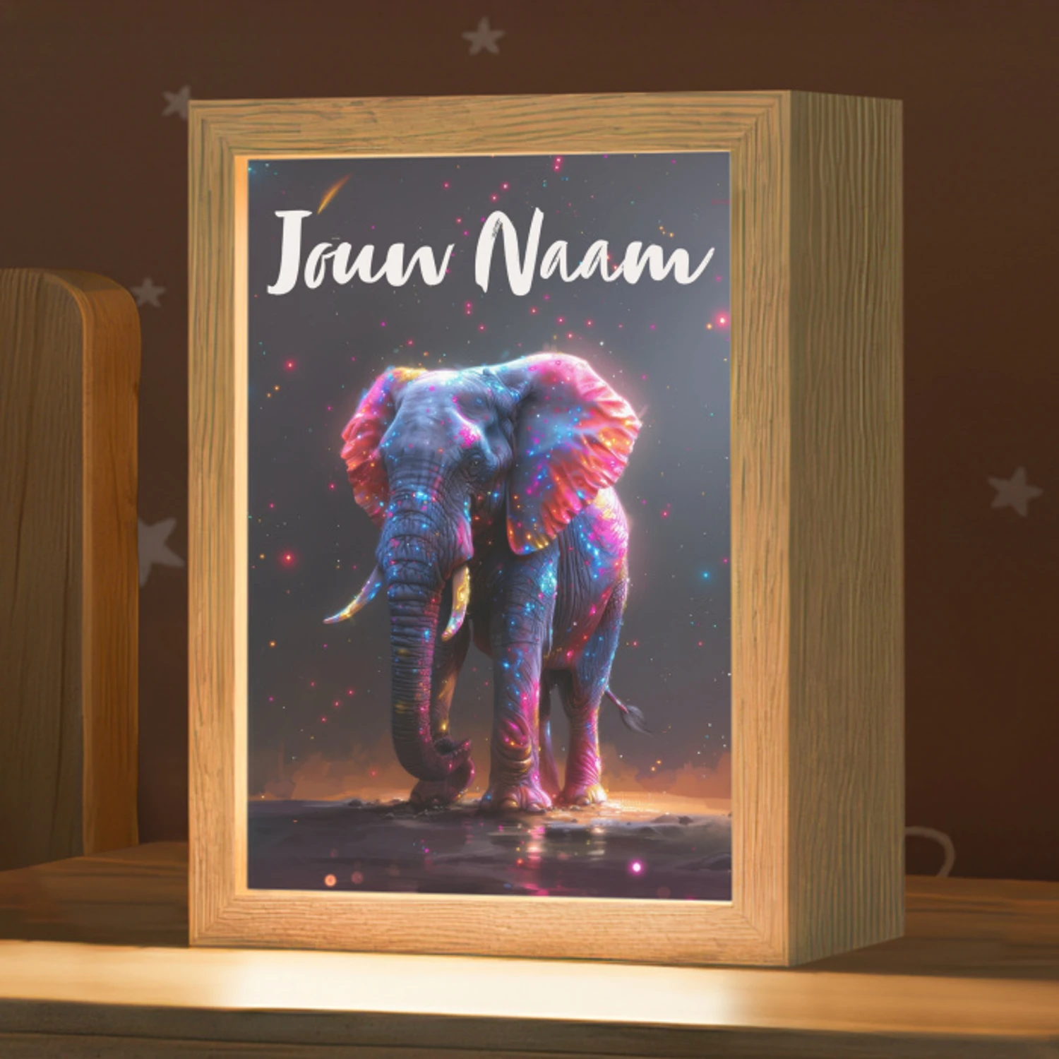 Olifant - Kleuren - Sterren - Dier Light Box met kabel (Kinderlampje) klein -zzz_3d_website