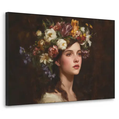 Portret - Vrouw - Bloemen Textielframe zwart klein -3d