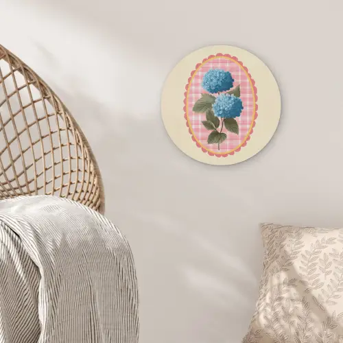 Bloemen - Blauw - Lijst - Bladeren Akoestische PET Vilt - Rond klein -sfeer4
