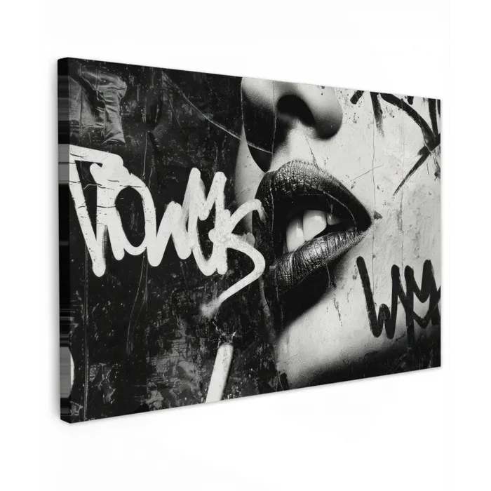 Gezicht - Mond - Graffiti - Zwart canvas 2cm klein -z3d