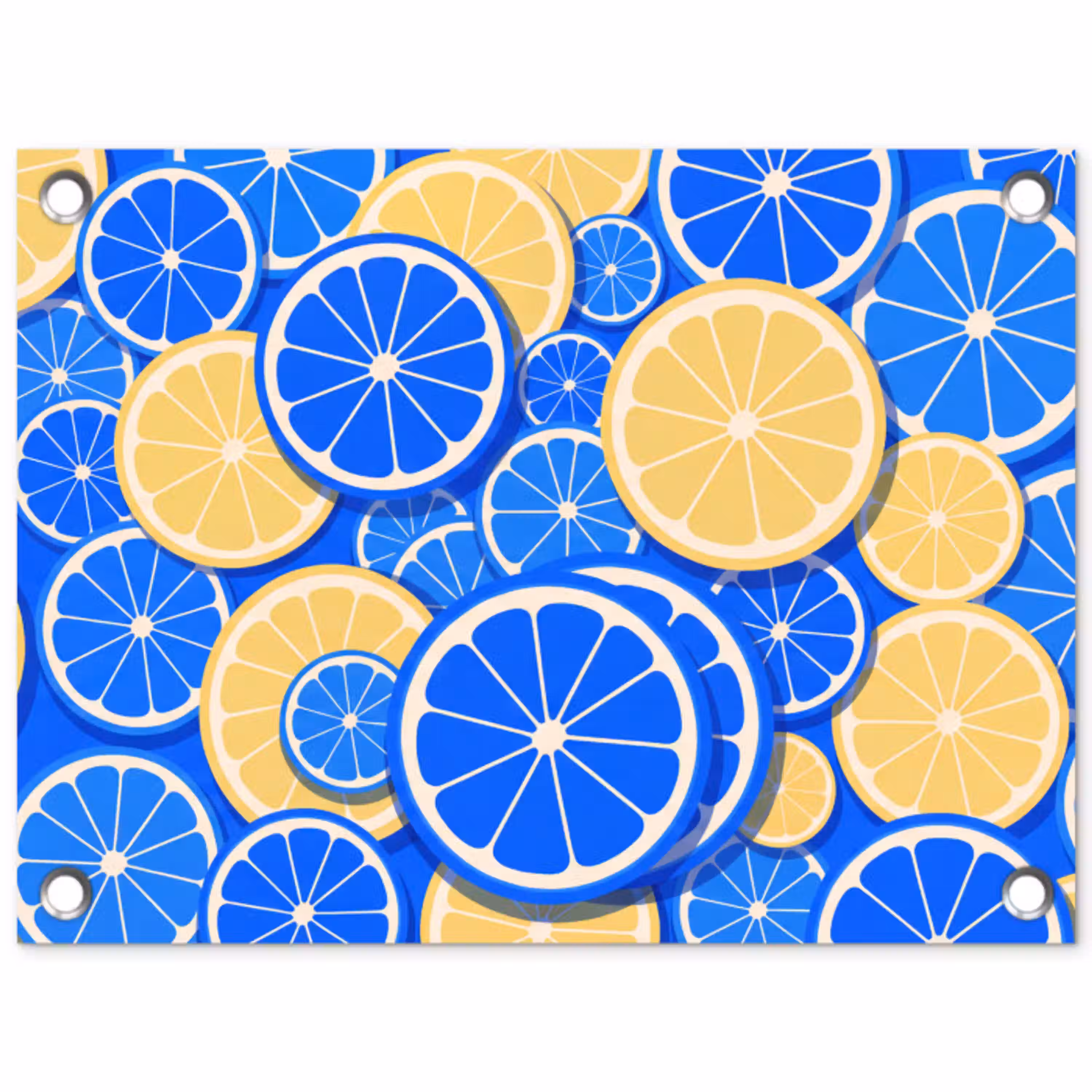 Fruit - Schijven - Patroon - Modern - Blauw - Geel tuinposter los doek klein -3d
