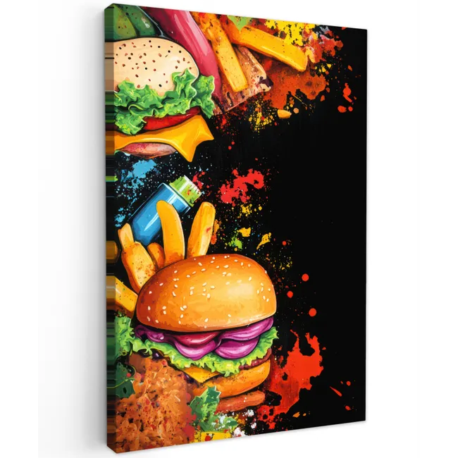 Fastfood - Graffiti - Hamburger - Eten - Modern Tuinposter op houten frame 2 cm dik klein -3d