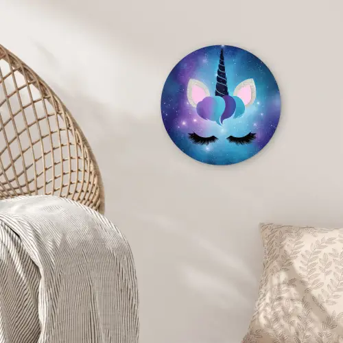Eenhoorn - Sterren - Magisch - Blauw Wandcirkel kunststof plaat 5mm dik klein -sfeer5
