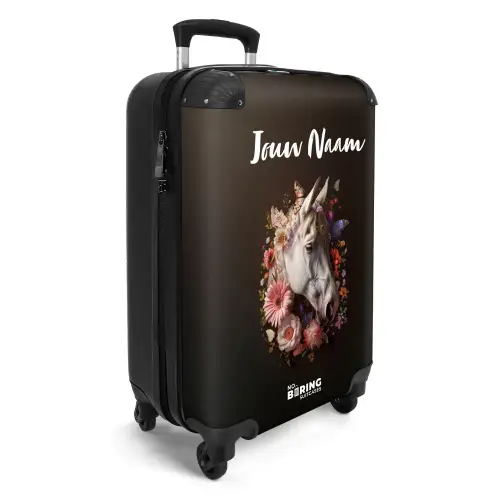 Wit paardenhoofd tussen kleurrijke bloemenkrans NBS - Handbagage koffer - Kinderen Unisex middel -productfoto_3d