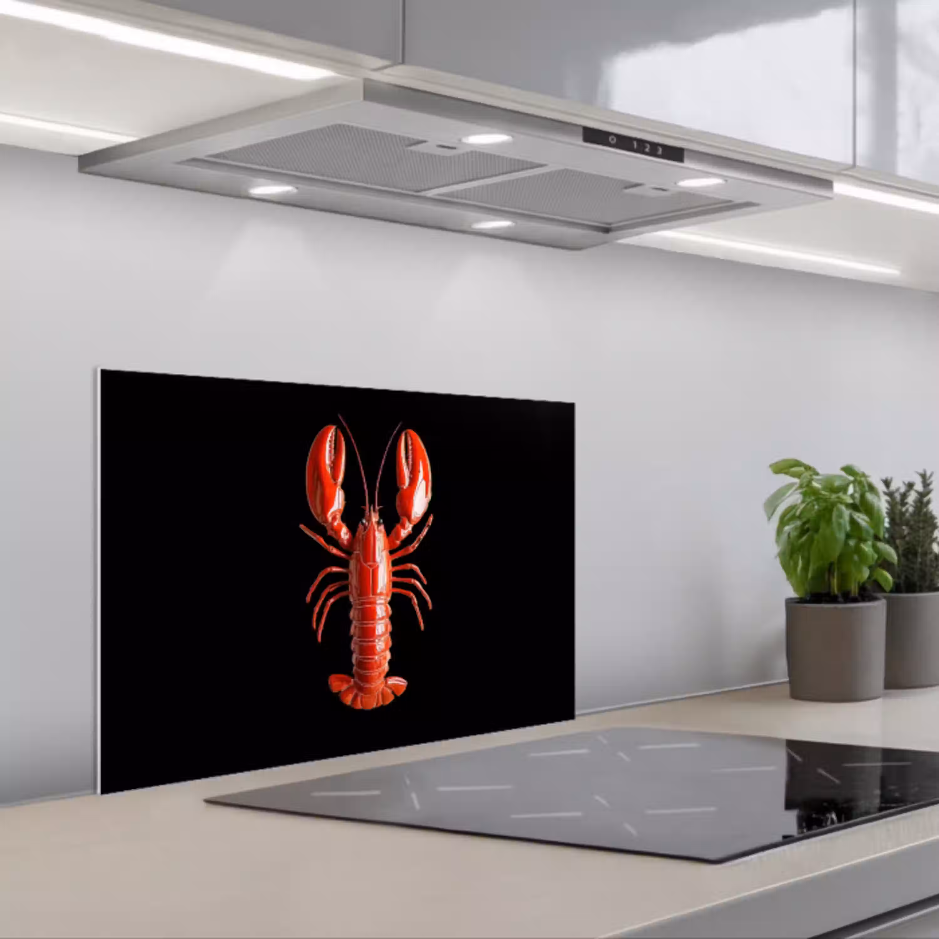 Kreeft - Glossier Rood - Zwart keuken achterwand spatscherm klein -3d_schuin